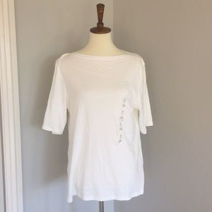 White cotton top, boat neck. Brand new w tags
